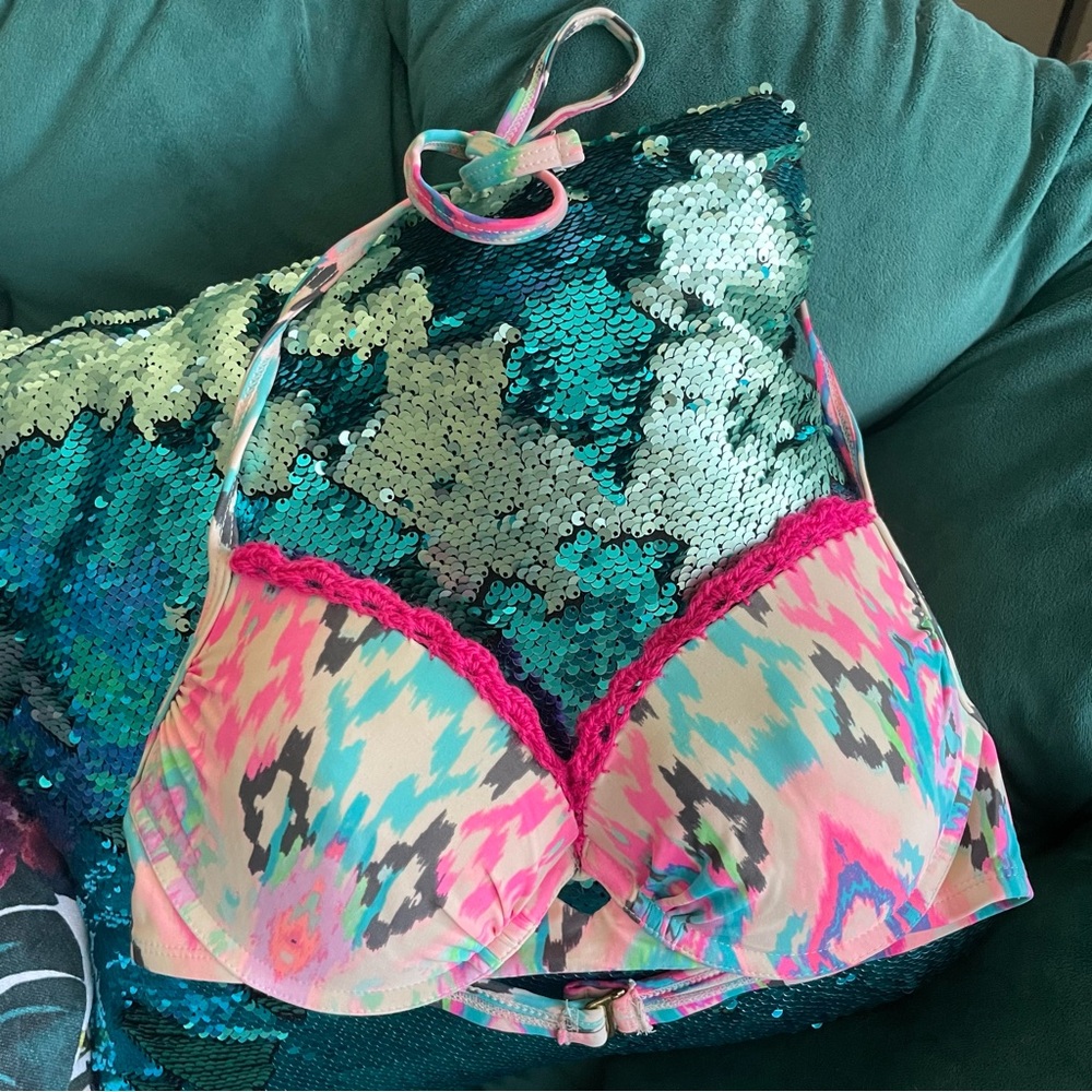 Padded Swim Top with Hand Crochet Trim